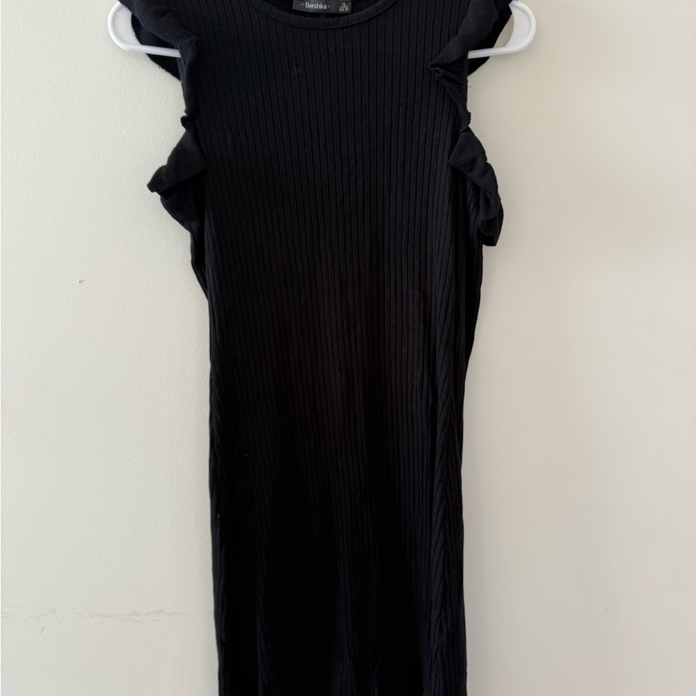 Bershka Black Ruffled Bodycon Mini Dress